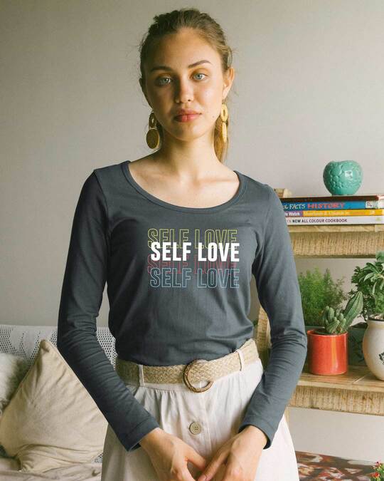 Shop Self Love Repeat Scoop Neck Full Sleeve T-Shirt-Front