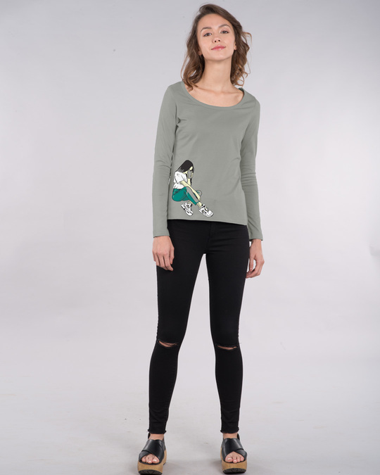 Shop Selfie Girl Pose Scoop Neck Full Sleeve T-Shirt-Design