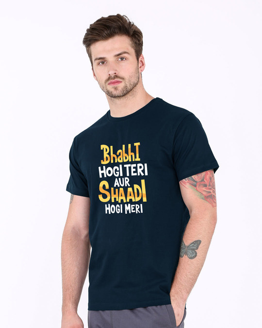 Buy Shadi Hogi Meri Navy Blue Printed Half Sleeve T-Shirt For Men ...