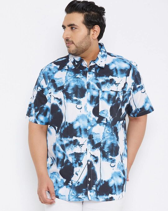 Shop Plus Size Men's Stylish Graphic Design Half Sleeve Casual Shirt-Back