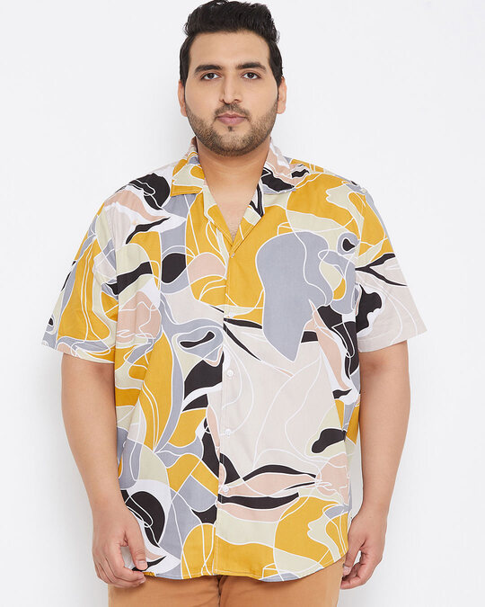 Shop Plus Size Men's Stylish Graphic Design Half Sleeve Casual Shirt-Front