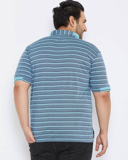 Shop Plus Size Men's Stylish Striped Half Sleeve Casual T-Shirt-Full