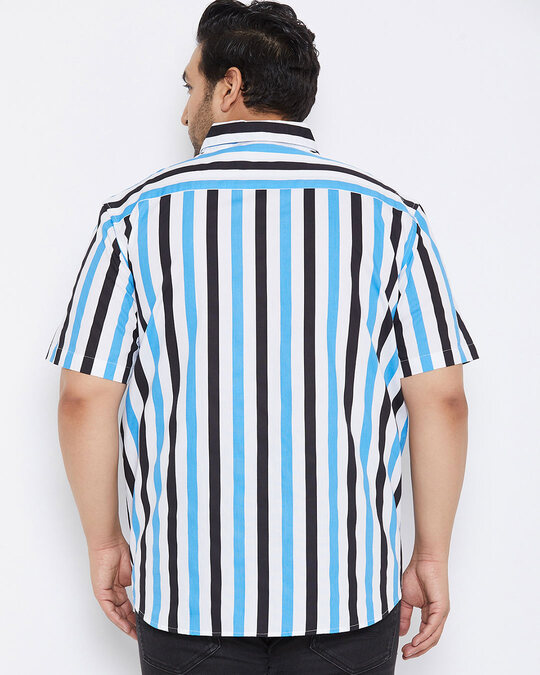 Shop Plus Size Men's Stylish Striped Half Sleeve Casual Shirt-Full