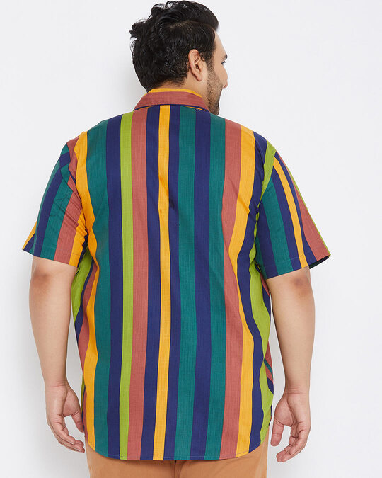 Shop Plus Size Men's Stylish Striped Half Sleeve Casual Shirt-Full