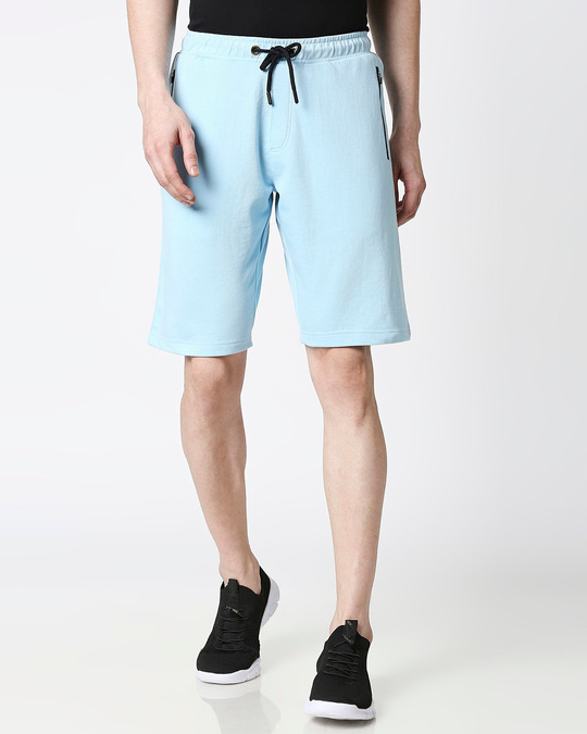 Sky Blue New Men's Casual Shorts With Zipper NR Plain