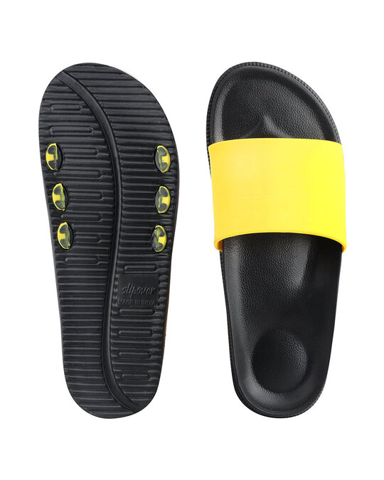 Shop Plain Yellow & Black Casual Lightweight Trendy Flip Flop For Men-Back