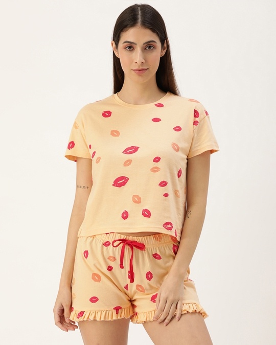 Shop Women's Orange Bleached Apricot Shorts set-Front