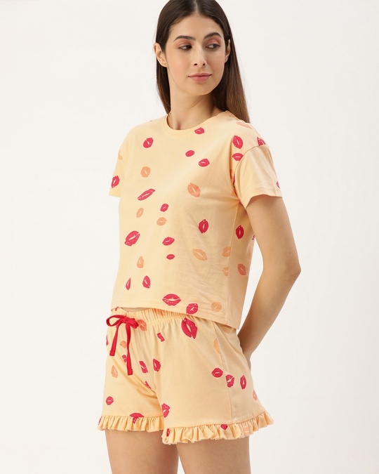 Shop Women's Orange Bleached Apricot Shorts set-Design