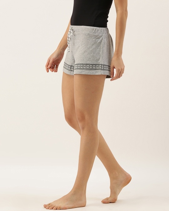 Shop Slumber Jill Embroidered Women Grey Melange Shorts-Design
