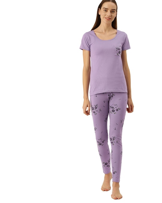 Shop Women's Lavender Printed Pyjama set-Front