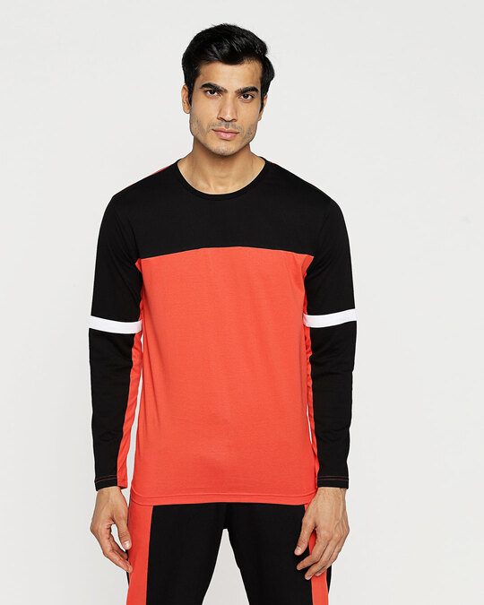 Shop Smoke Red 90's Vibe Full Sleeves Plain Two Panel T-Shirt-Back