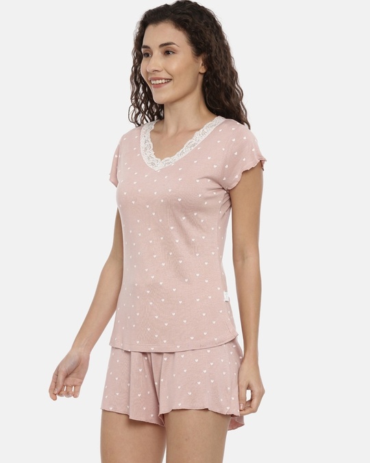 Shop Viscose Pink Hearts Shorts Set-Design