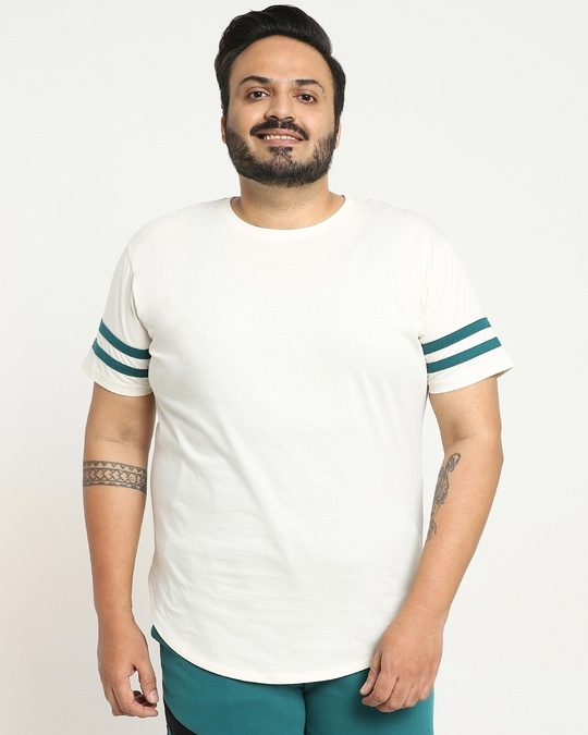 Shop Snazzy Green Plus Size Sleeve Panel T-shirt For Men's-Back