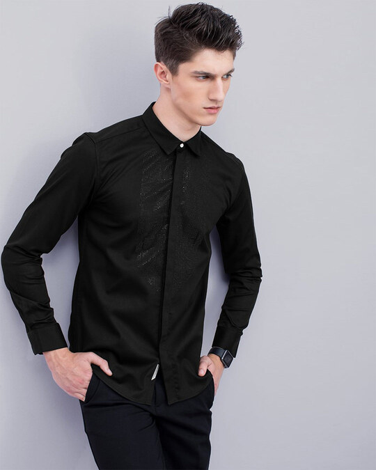Buy Snitch Black Beaded Designer Shirt for Men black Online at Bewakoof