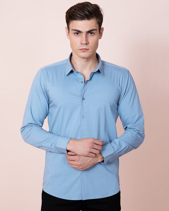 Shop Glimmer Plus Size Zenith Blue Shirt-Front