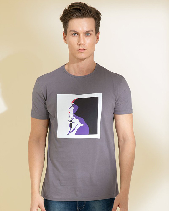 Shop Ladypop Grey Graphic T Shirt-Front