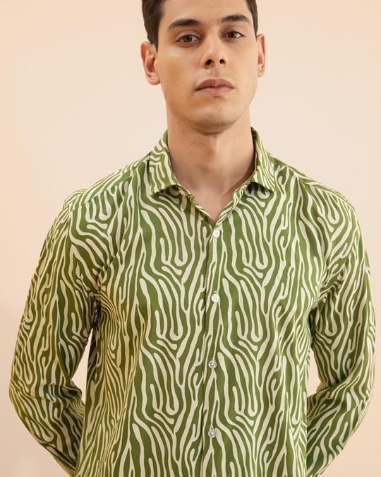 Buy Snitch Men's Green All Over Printed Slim Fit Shirt for Men Green ...