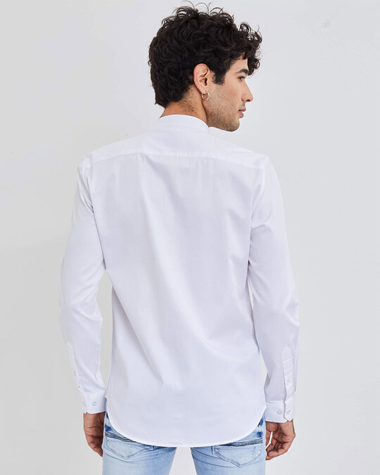 Shop Tiger White Satin Mandarin Collar Shirt-Back
