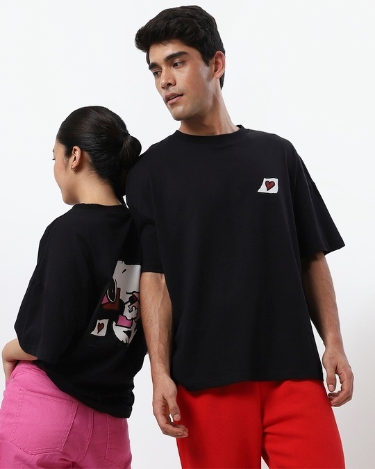 Shop Black Snoopy Love Note Unisex Fit T-shirt-Back