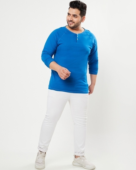 Shop Men's Blue Plus Size Henley T-shirt-Full