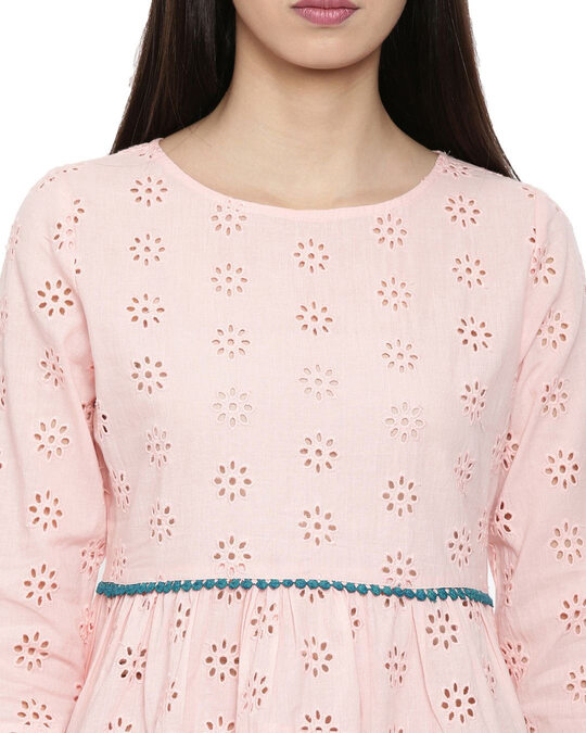 Shop Women's Snowflake Schiffli Layered Bell Sleeves Pink Top