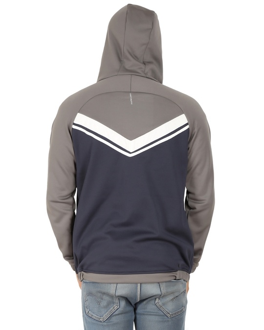 Shop Italian Fleece Navy And Grey Hoodie Jacket With White Contrast-Back