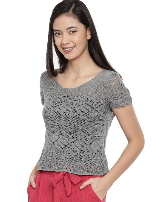 Shop Women's Sold Knit Grey Pullover-Back