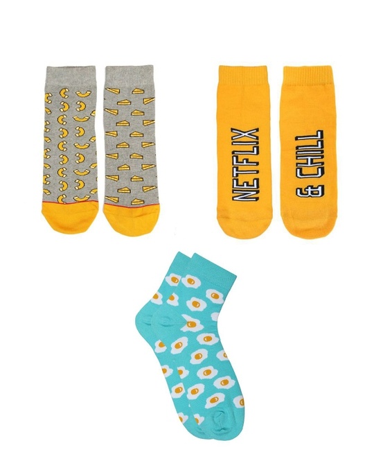 Shop Binge Pack Of 3 Assorted Ankle Length Quirky Cotton Socks-Front