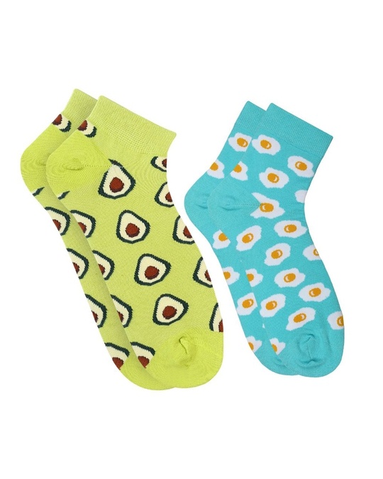 Shop Breakfast Club Pack Of 2 Ankle Length Quirky Cotton Socks-Front