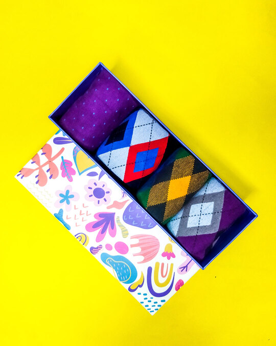 Shop Debonair Sock Sock Gift Box 4 Assorted Crew Length Fun And Colorful Socks-Front