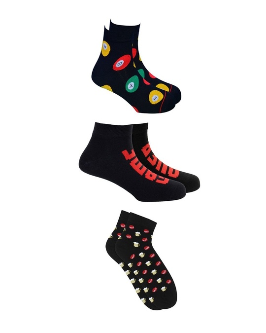 Shop Gamer Pack Of 3 Assorted Ankle Length Quirky Cotton Socks-Front