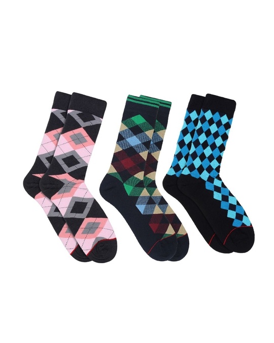 Shop Geometric Pack Of 3 Assorted Crew Length Quirky Cotton Socks-Front
