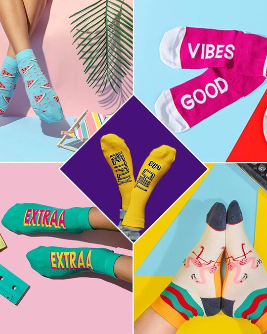Shop Happy Vibes Gift Box 5 Assorted Ankle Length Quirky Cotton Socks-Full