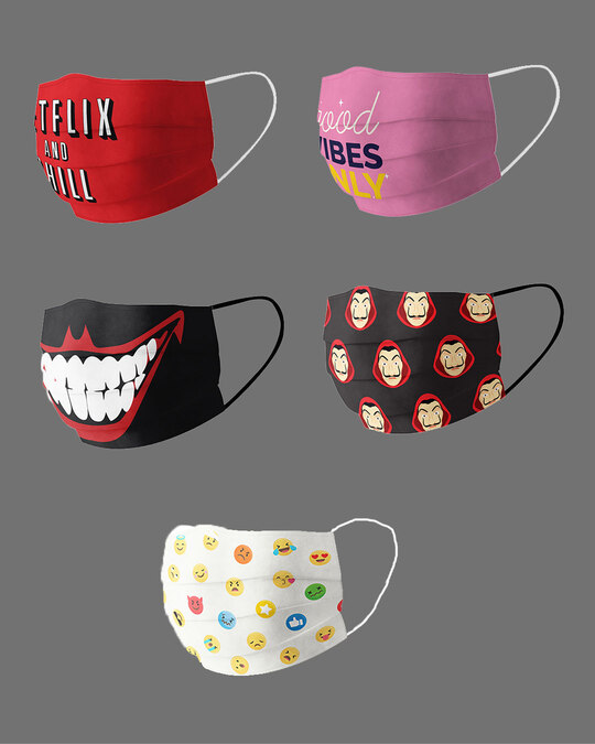 Shop Jumbo Pack Of 5 Super Safe Masks-Design