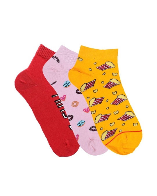 Shop Movie Night Pack Of 3 Assorted Ankle Length Quirky Cotton Socks-Front