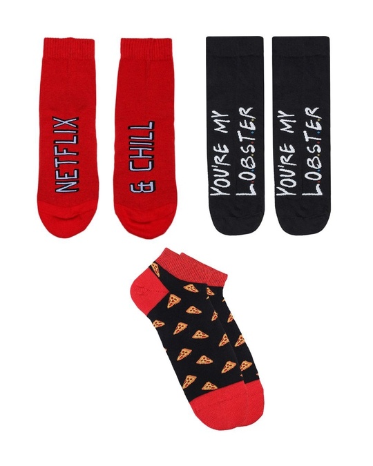 Shop Sitcom Pack Of 3 Assorted Ankle Length Quirky Cotton Socks-Front
