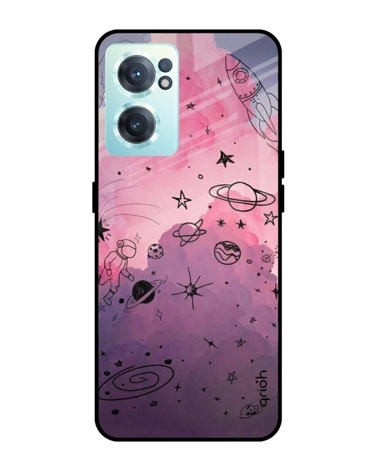 Shop Space Doodles Printed Premium Glass Cover for OnePlus Nord CE 2 5G (Shock Proof, Lightweight)-Front