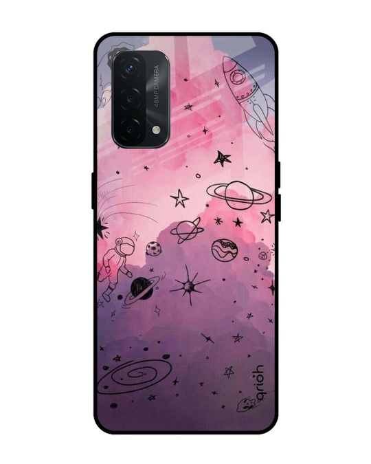 Shop Space Doodles Printed Premium Glass Cover for Oppo A74 (Shock Proof, Lightweight)-Front