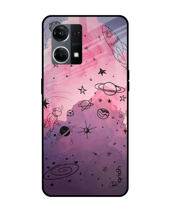 Shop Space Doodles Printed Premium Glass Cover for OPPO F21 Pro (Shockproof, Light Weight)-Front
