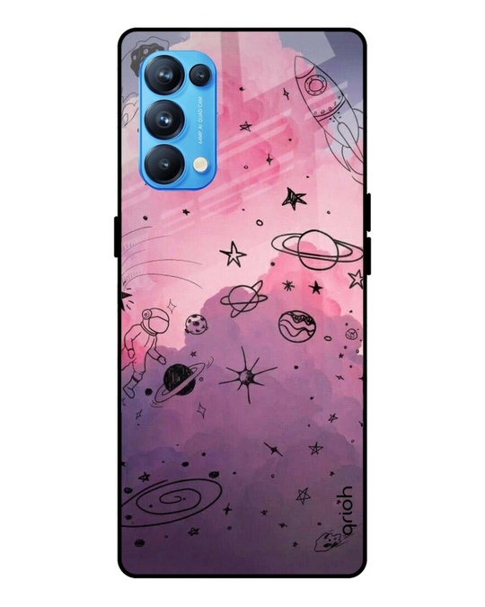 Shop Space Doodles Printed Premium Glass Cover for Oppo Reno 5 Pro (Shock Proof, Lightweight)-Front
