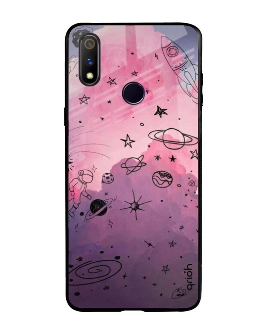 Shop Space Doodles Printed Premium Glass Cover for Realme 3 Pro (Shock Proof, Lightweight)-Front