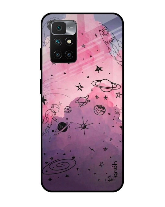Shop Space Doodles Printed Premium Glass Cover for Redmi 10 Prime (Shock Proof, Lightweight)-Front