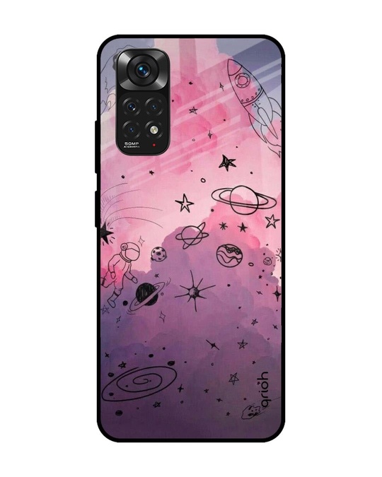 Shop Space Doodles Printed Premium Glass Cover for Redmi Note 11 (Shock Proof, Lightweight)-Front