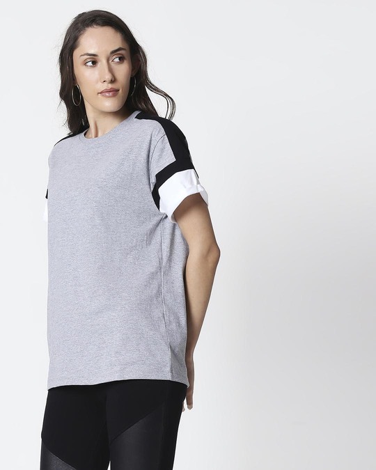 Shop Space Grey Women's Half Sleeve Side Panel Boyfriend T-Shirt-Design