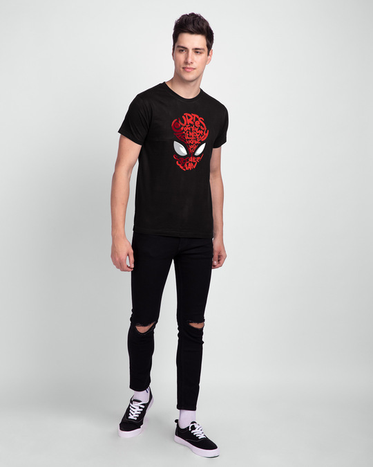 Shop Spiderman Face Half Sleeve T-Shirt (AVL) Black-Design