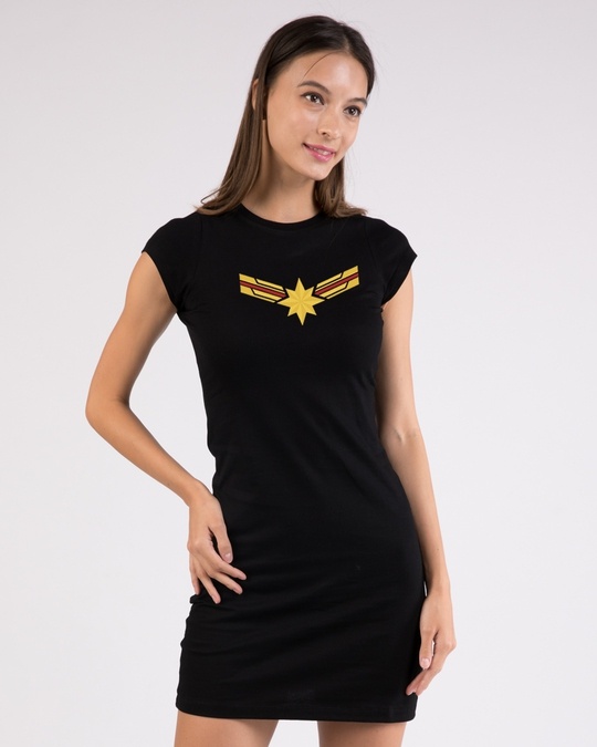 Shop Star Captain Cap Sleeve Printed T-Shirt Dress (AVEGL)-Front