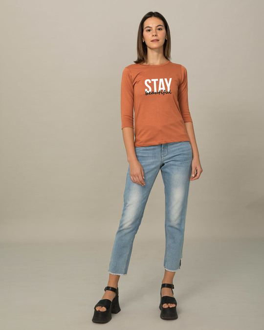 Shop Stay Beautiful Round Neck 3/4th Sleeve T-Shirt-Full