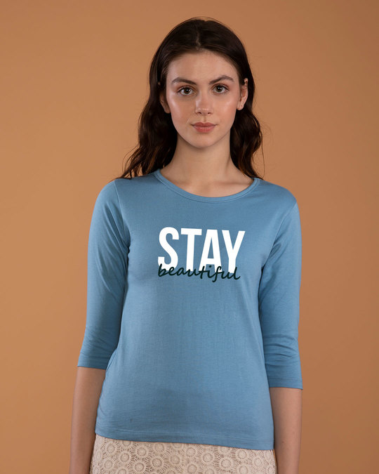 Shop Stay Beautiful Round Neck 3/4th Sleeve T-Shirt-Front