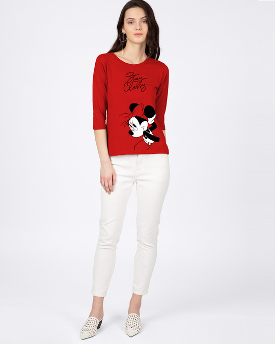 Shop Stay Classy Minnie Round Neck 3/4 Sleeve T-Shirt Bold Red (DL)-Design