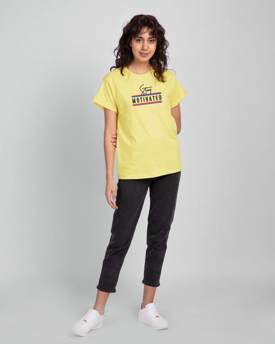 Shop Stay Motivated Stripe Boyfriend T-Shirt Pastel Yellow-Design